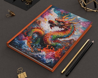 Dragon Hardcover Journal, Dragon Notebook, Chunky Oil Painting Design, Love the Colors with this !