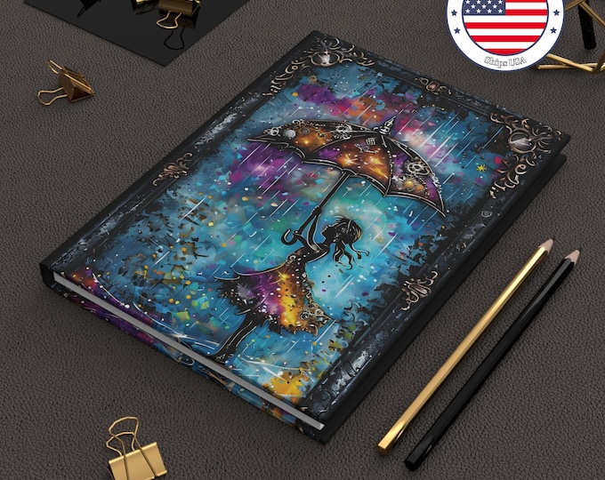 Rainy Day Hardcover Journal: Steampunk Girl with Umbrella