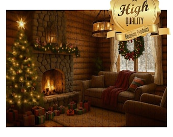 Christmas Cabin, Wooden Jigsaw Puzzles, Holiday Lodge, 500 or 1000 pieces, (Horizontal)  Decorated