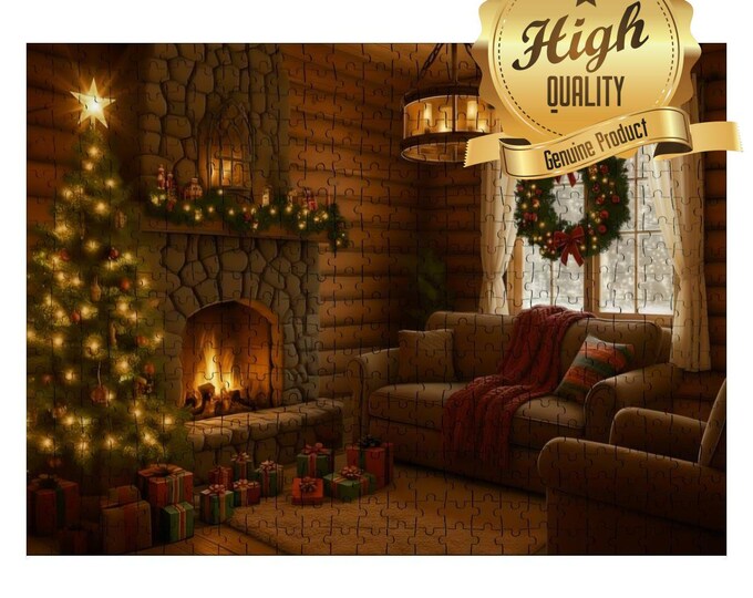 Christmas Cabin, Wooden Jigsaw Puzzles, Holiday Lodge, 500 or 1000 pieces, (Horizontal)  Decorated