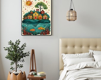 Whimsical Island Village Diamond Painting Kit – DIY Home Decor Art