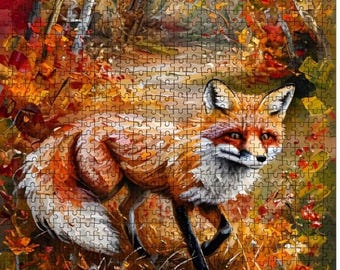 Custom Fox in Fall Forest Wooden Jigsaw Puzzle - High Quality, Precision Cut, Nature Lover Gift, 500 or 1000 Piece, Family Entertainment