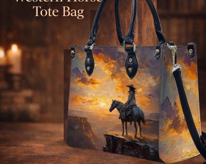 Western Cowboy Handbag, Horse Sunset Art, Rustic Crossbody Tote