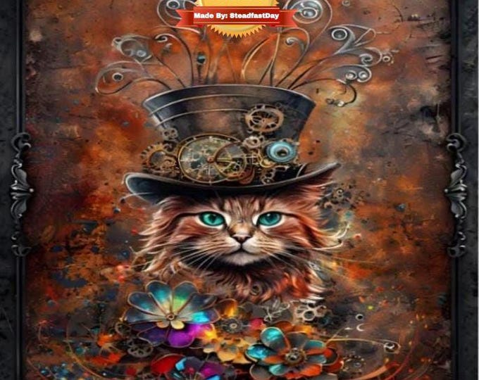 Orange Cat, Steampunk Paint by Number, DIY Painting Kit, Adult Paint Kit, Home Decor, Relaxing Hobby, Art Gift, Custom Art, Unique Gift, Hat
