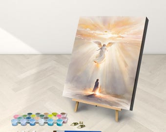 Angel Paint by Numbers Kit: Framed Canvas Art with Stand