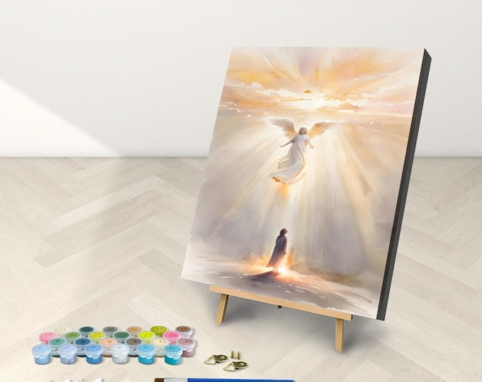 Angel Paint by Numbers Kit: Framed Canvas Art with Stand