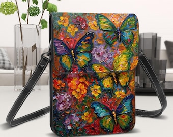 Chunky Oil Painting Butterflies Cell Phone Purse with Adjustable Strap