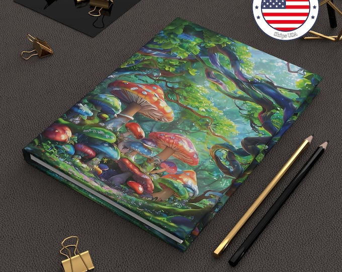 Mushroom Forest Hardcover Journal: Vibrant Fantasy Art Notebook