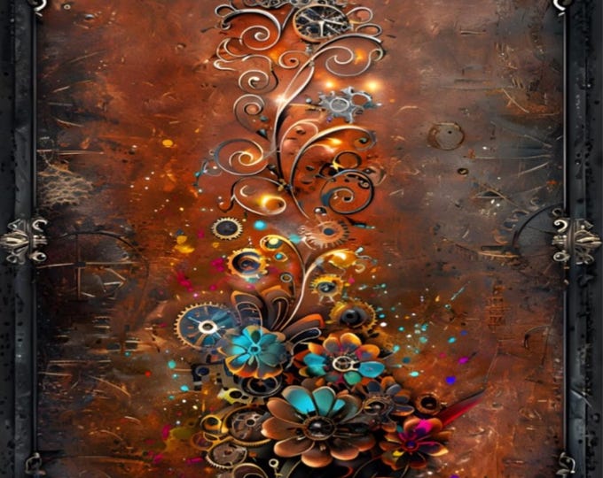 Steampunk Wildflower Paint by Numbers Kit: Framed Copper Mechanical Art