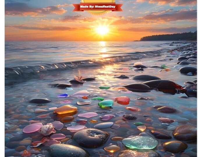 Paint by Numbers Kit with Stand, Sea Glass Beach Scene, Sunset Art, DIY Craft Kit, Perfect Gift, Color by Number, Free Shipping