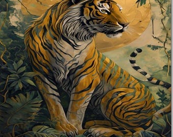 Tiger, Framed Paint by Numbers Kit for Adults with Stand Tiger, Jungle Art, Riverside, Frameless version available