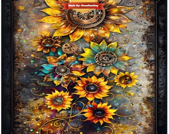 Steampunk Sunflowers Paint by Number Kit: Create Vintage Floral Art, Framed Paint by Numbers Kit for Adults with Stand, Original Design