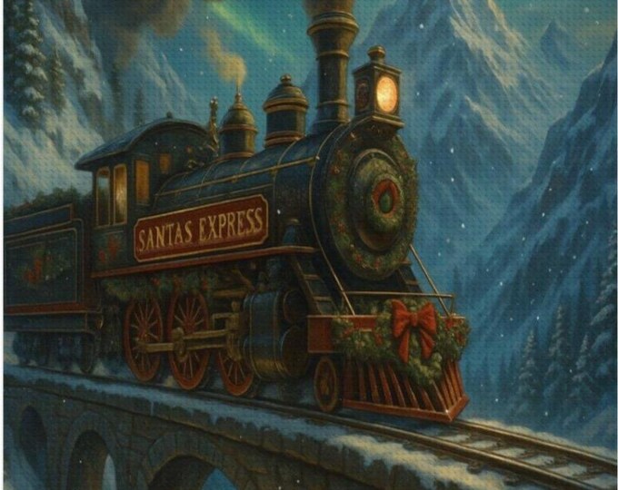 Santa's Express Train Diamond Painting Kit | Aurora Sky, Winter Scene