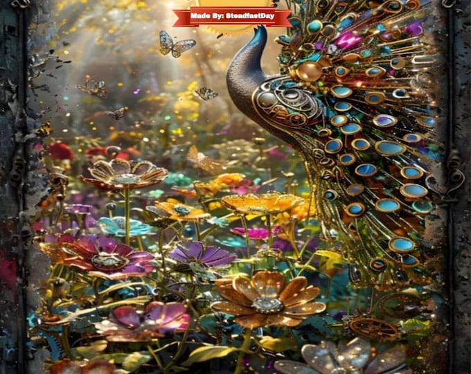 Peacock Steampunk Framed Canvas, Paint by Numbers, Wildflowers Art Kit, Craft Kit with Stand, Color by Number, PBN, Free Shipping
