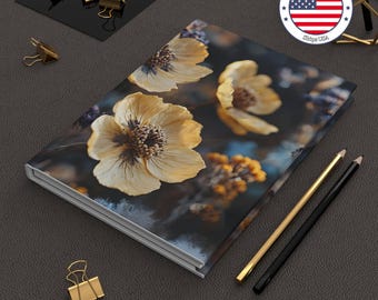 Yellow Poppy Flower Hardcover Journal: Vintage Floral Notebook