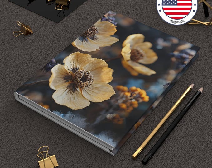 Yellow Poppy Flower Hardcover Journal: Vintage Floral Notebook