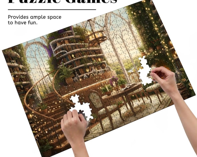 Cottagecore Library Wooden Jigsaw Puzzle, Scenic River View