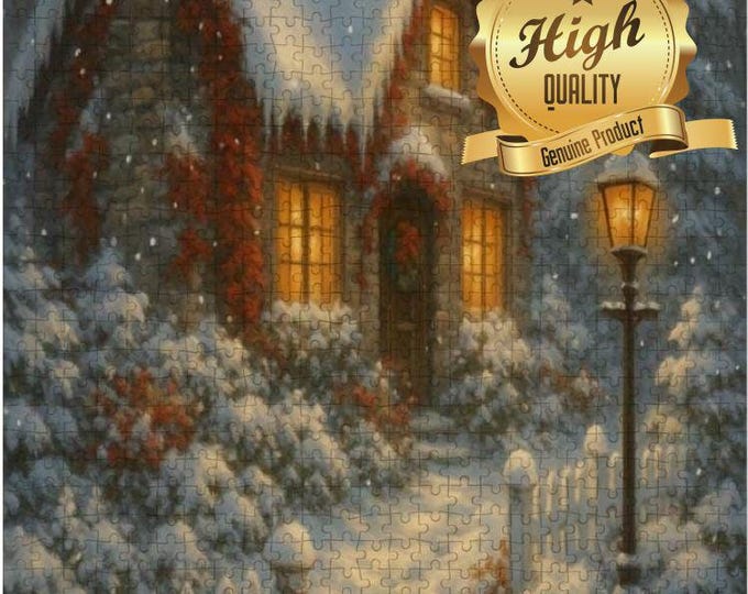 Winter Cabin Wooden Puzzle – 500 or 1000 Pieces | Snow Scene Jigsaw | Holiday Wood Puzzle