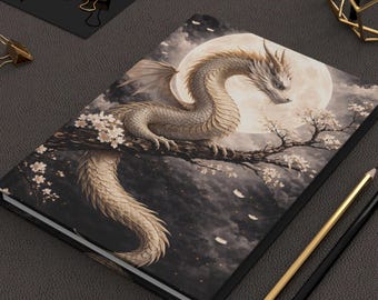 Celestial Dragon Illustration Hardcover Journal | Moonlit Sakura Notebook, 3 Variations