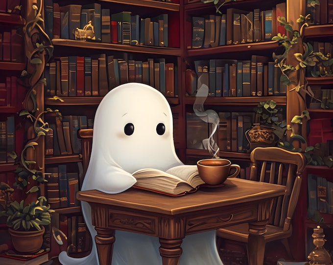 Ghost Reading in Library Framed Paint by Numbers Kit - DIY Art Gift