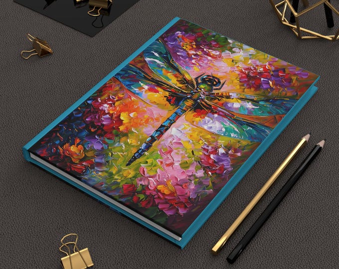 Hardcover Journal - Bright Colorful Dragonfly Art - Inspiring Notebook for Writing and Doodling, Gift for Nature Lovers, Hardcover Diary,