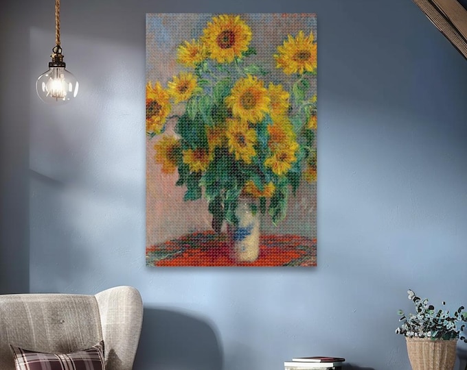 Sunflowers Diamond Painting Kit with Frame: Claude Monet Inspired DIY Craft