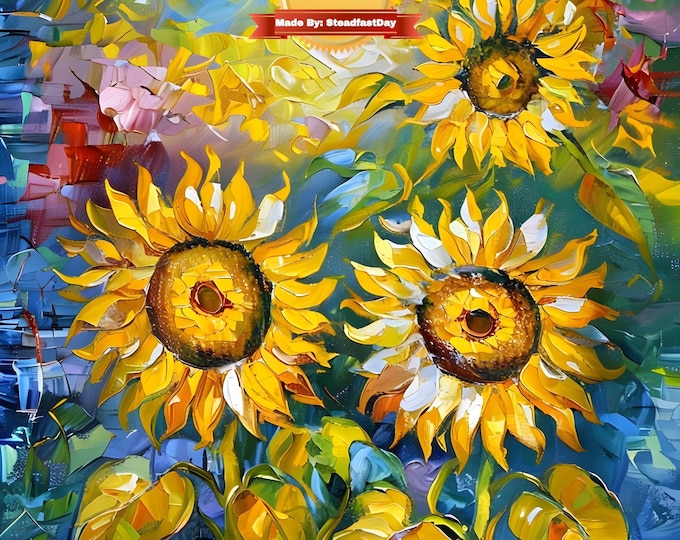 Vibrant Sunflower Paint by Number Kit for Adults, Abstract Painting, Framed Canvas Print with Stand, All Supplies Included