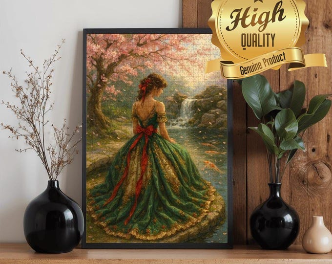 Spring Garden Woman Wooden Puzzle 300 500 1000 Pieces | Romantic Floral Art Jigsaw Puzzle | Elegant Nature Puzzle Gift for Adults