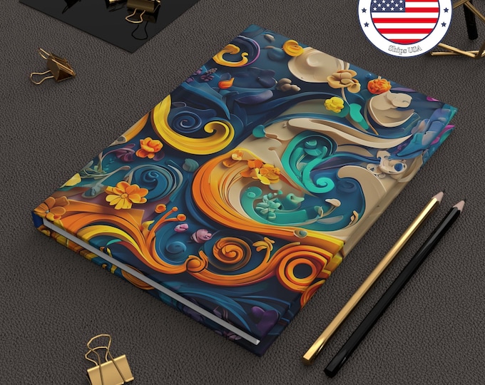 Personalized Floral Swirl Hardcover Journal: Artistic Notebook
