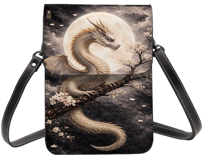 Celestial Dragon Cell Phone Purse, Fantasy Dragon Leather Crossbody Bag