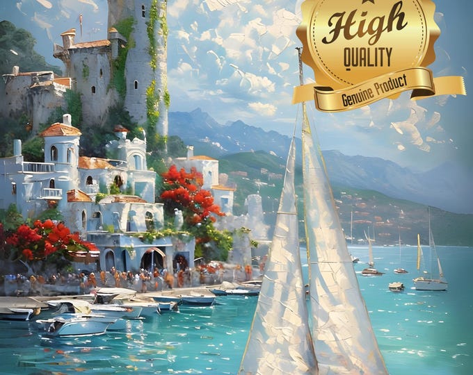 Puzzle, Sailboat by Castle Tower, 500 Pieces, 1000 Pieces, Unique Jigsaw, Family, Adults, Oak Wood Puzzle, Nautical Puzzle, Originally Made