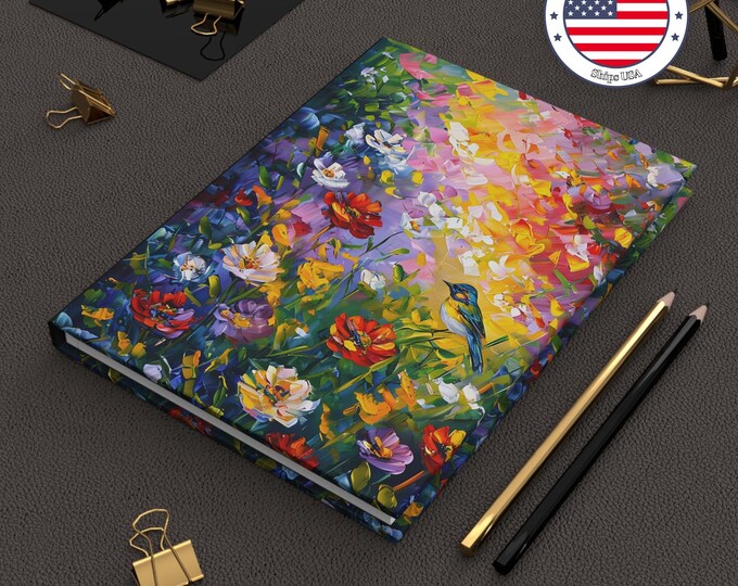 Bird and Flowers Hardcover Journal: Oil Painting Design Notebook
