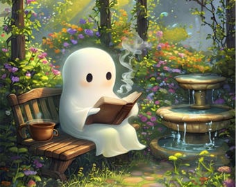 Ghost Reading in Garden Paint by Numbers Kit: Framed DIY Art (16"x20")