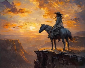 DIY Diamond Painting Kit: Cowgirl & Stallion or Horses on Cliff (16”x20”)