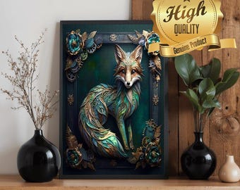 Steampunk Fox Wooden Jigsaw Puzzle | 500 or 1000 Piece Oak Wood Puzzle | Mechanical Animal Art | Adult Puzzle Gift