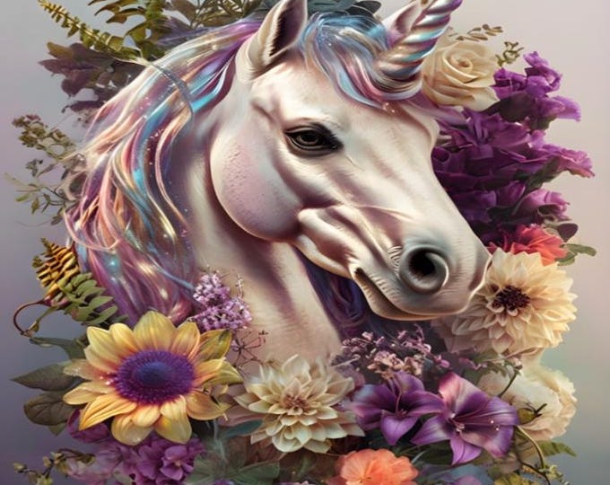 Unicorn Paint by Numbers Kit: Vibrant Flowers, Fantasy Art