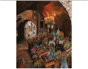 DIY Diamond Painting Kit, Vintage Art, Il Mercato Dei Fiori #1 By Guido Borelli, Antique Artwork Design, Marketplace, Storefront, European
