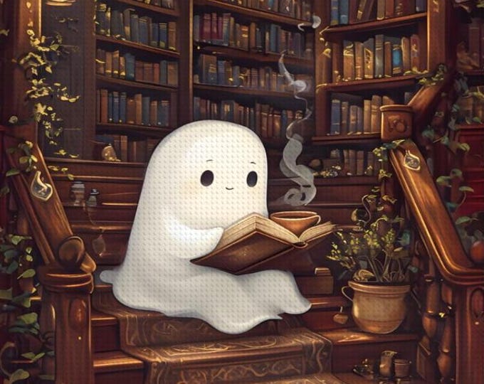 Ghost on library stairs Reading, Diamond Painting, DIY Art, Full Kit, 16x20 Art, Free Shipping, Craft Kit, Creative Gift, Diamond Art