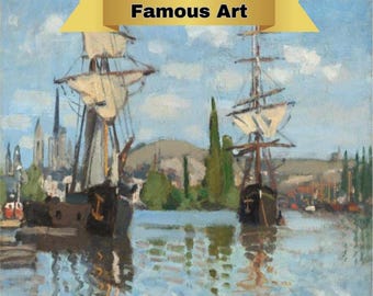 Claude Monet Paint by Numbers Kit, Framed Art, Ships Riding on the Seine at Rouen, Adult Painting, Vintage Art, PBN, Free Shipping
