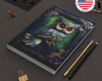 Steampunk Owl Journal, Matte Hardcover Writing Notebook