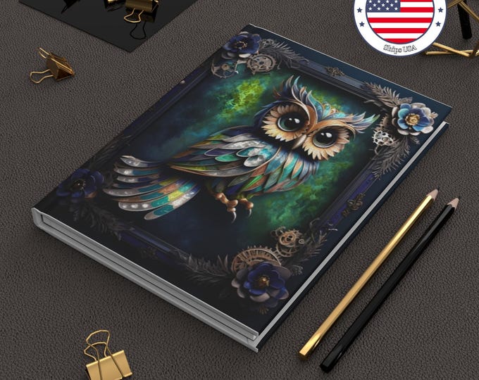 Steampunk Owl Journal, Matte Hardcover Writing Notebook