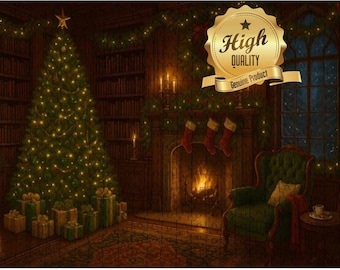 Christmas Library Wooden Jigsaw Puzzle | Cozy Holiday Fireplace
