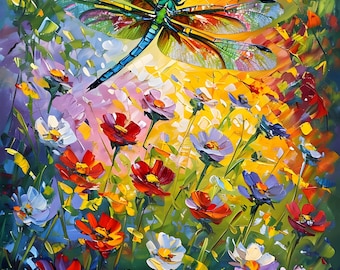 Dragonfly & Flowers Wooden Jigsaw Puzzle: Colorful Oak Wood, 500/1000 Piece