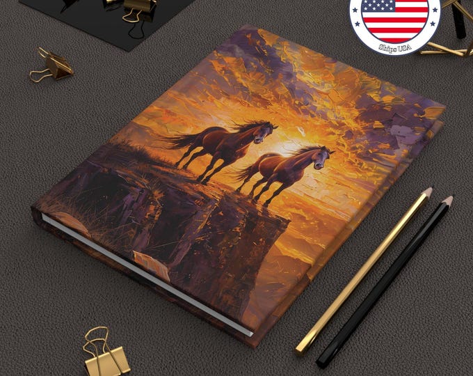Stallions Sunset Oil Painting Journal: Equestrian Art Diary