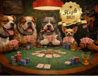 Dogs Playing Poker Puzzle Bulldog Pitbull Doberman Chihuahua Puzzle 1000 Piece Jigsaw Puzzle Funny Dog Poker Game Puzzle 500 Piece