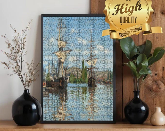 Claude Monet Sailing Ships Oak Wood Jigsaw Puzzle (500 or 1000 Piece)