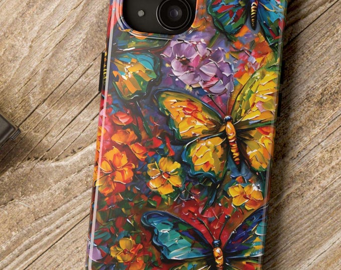 Butterfly Oil Painting Tough Phone Case, Protective Phone Cover, Hard Shell Case, Impact Resistant Case, Oil Painting Design Case, Vibrant
