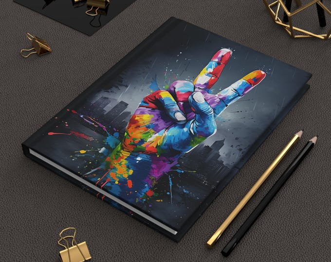 Colorful Peace Hand Hardcover Journal - Inspirational Gift, Artistic Notebook, Writing Journal, Creative Diary, Motivational Gift