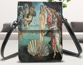 Birth of Venus Leather Cell Phone Purse: Vintage Art Shoulder Bag