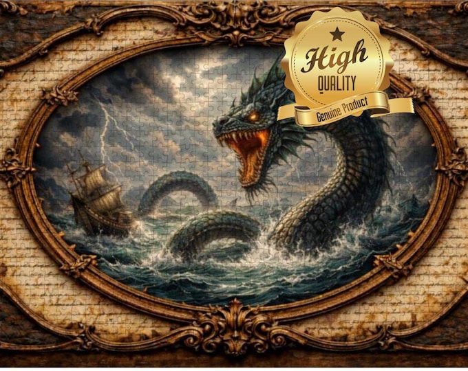 Sea Serpent Wooden Jigsaw Puzzle: Ocean Monster Fantasy Adventure (500/1000 Pieces)